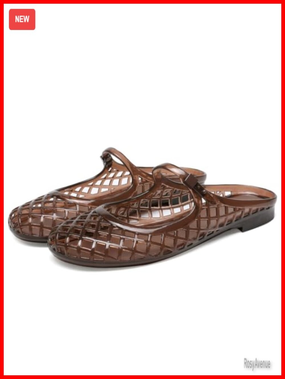Clear Jelly Slide Sandals Women Slip On Closed Round Toe Mesh Hollow Flat Mules